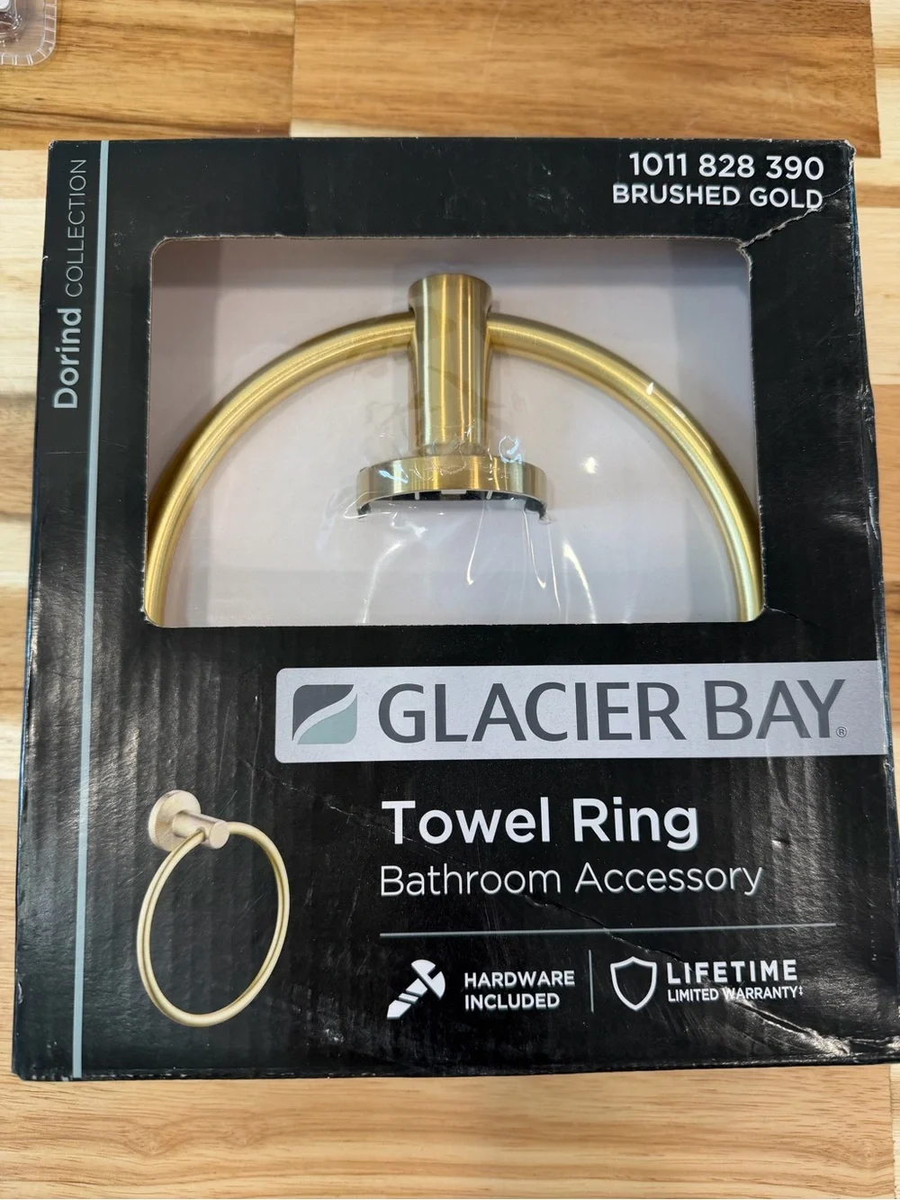 New Glacier Bay Brushed Gold Towel Ring - Dorind Collection